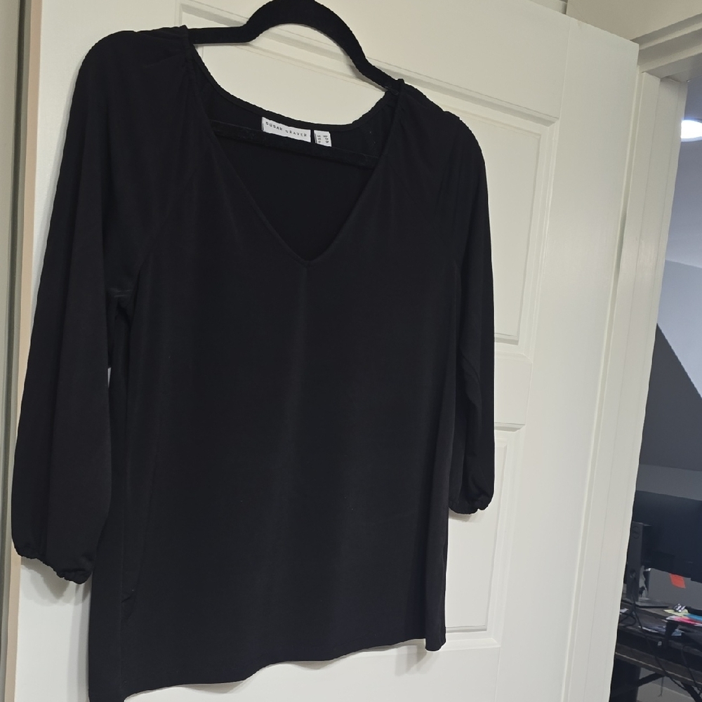 Susan Graver Black V-Neck Blouse